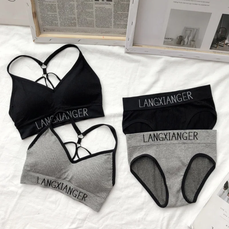 Fashion Bra Briefs Set For Women Lingerie With Pads Seamless Push Up Bralette Active Bra Plus Size XL Sports Underwear #D