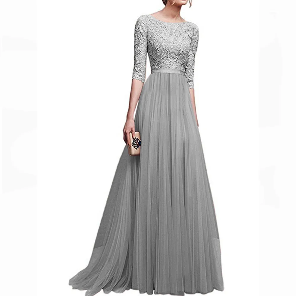 

Women 2019 Sexy elegant Neck half Sleeve Lace Summer Maxi Long Dress Casual Elegant Party Formal Dress Plus Size Vestidos