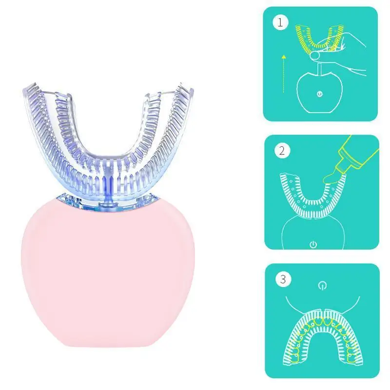 Ceny Automatyczna szczoteczka do zębów w kształcie litery U, ultradźwiękowy, 360 stopni, z niebieskim światłem do wybielania i sterylizacji