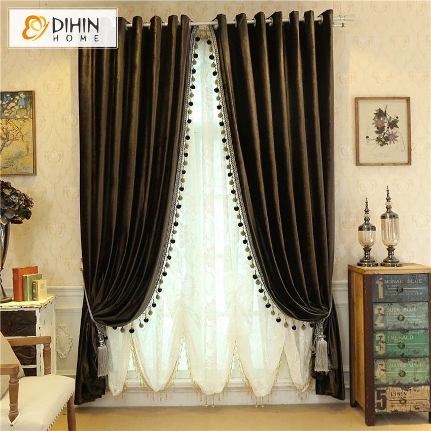 

DIHIN HOME Blackout Curtains For Living Room Window Treatment For Bedroom Curtain Drapes (not included bead lace)