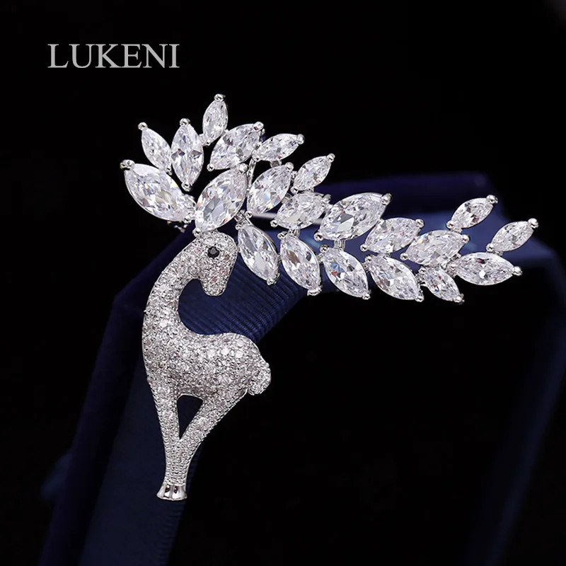 

LUKENI New Arrive Elegant Fashion Women White Color Cubic Zircon Creative Valentine'S Day Small Deer Brooches Sweater Coat Acces