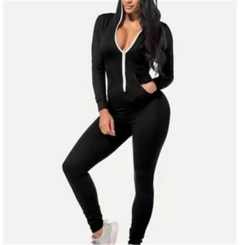 

Warm Solid Zipper Bodysuit for Women Sexy Bodycon Skinny Body Suit Hooded Long Sleeve Playsuit Printed Romper Jumpsuits New