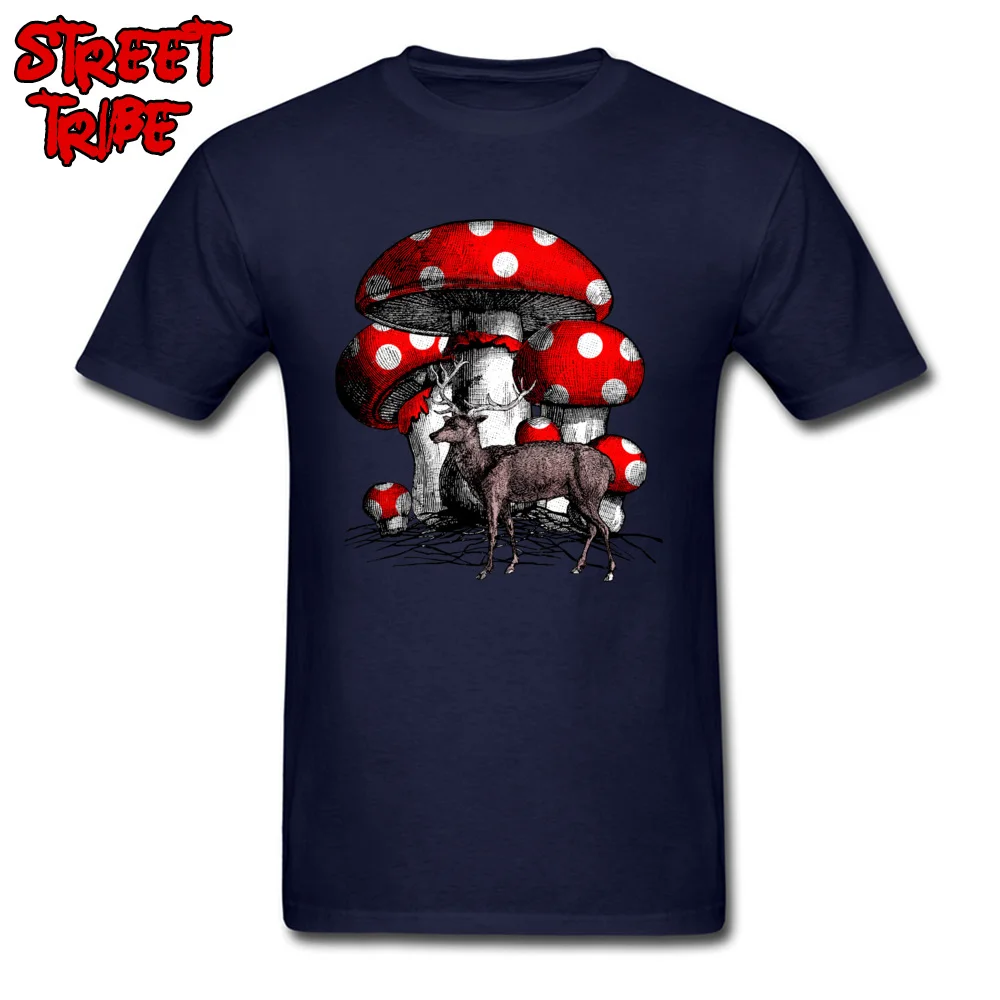 Coupons Mens T Shirts Deer and the Giant Mushroom Simple Style T Shirt 100% Cotton Short Sleeve cosie Tee-Shirts Round Neck Deer and the Giant Mushroom navy