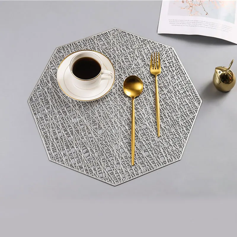

1PC Creative Octagonal Placemat Dinner Table PVC Plastic Hollow Heat-Insulated Pad Waterproof Non Slip Mats Home Decor HA