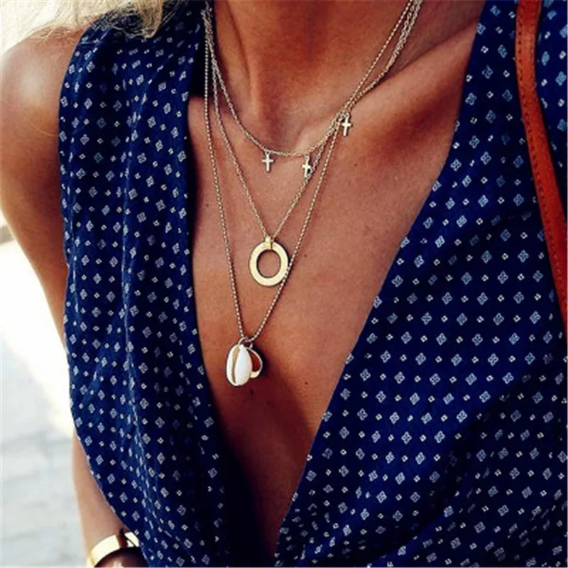 

Boho Shell Pendant Necklace for Women Long Chain Round Charm Statement Choker 2019 Collares Necklace Fashion Jewelry Gifts