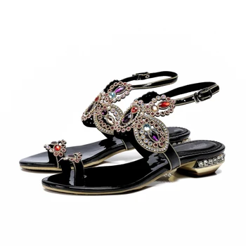

Women's Summer Black Rhinestone Mask Style Sandals Non-slip Wild Fashion Flat Shoes Beach Travel Sandals