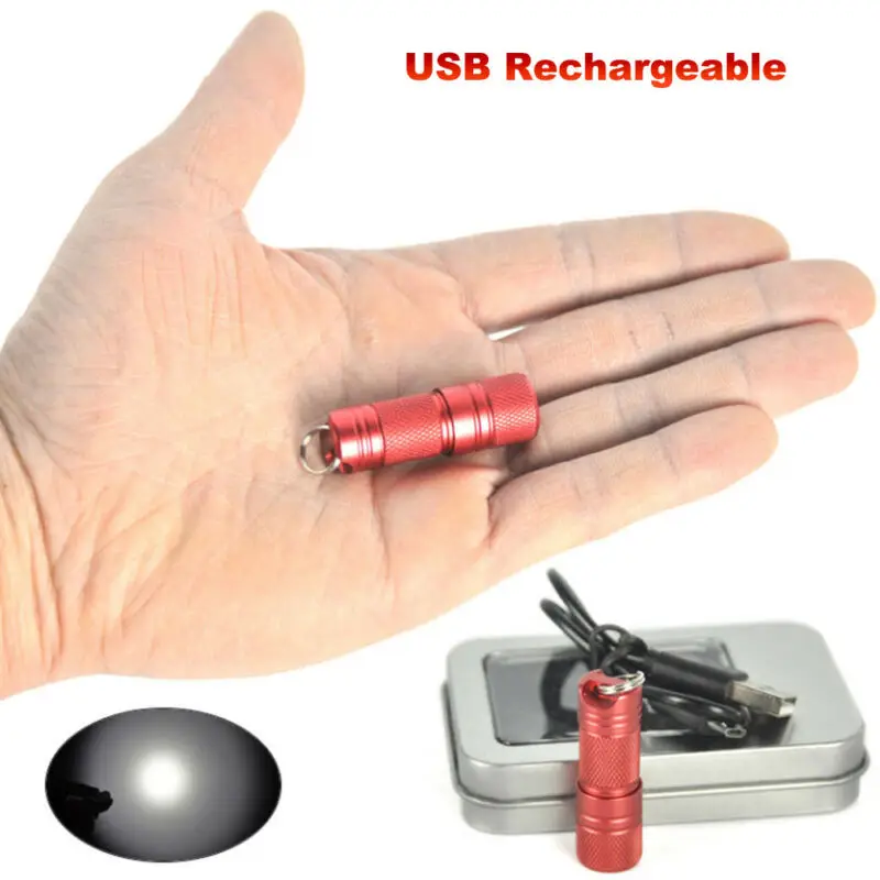 

500 LM Super Bright Mini Flashlight USB Rechargeable XP E2 500Lm Mini LED EDC Keychain Flashlight With 10180 Battery Kit