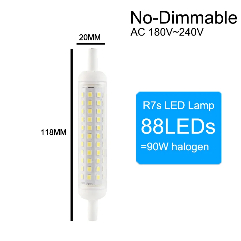 СВЕТОДИОДНЫЙ R7S лампа AC 85-265 в J78 J118 J135 светодиодный светильник с регулируемой яркостью 78 мм 118 мм 189 мм Замена галогенов 50 Вт прожектор точечный светильник - Испускаемый цвет: 88LEDs AC220V