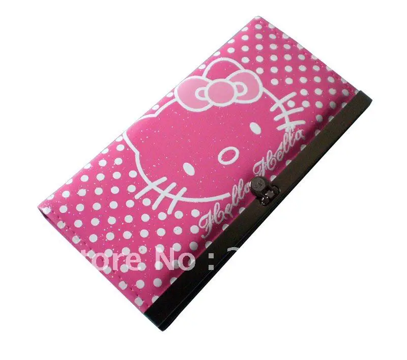 Free shipping pink Hello Kitty wallet, (2 pieces), shinny PU, glitter