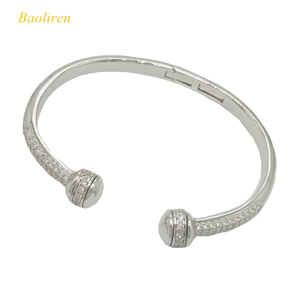 Baoliren Rhinestone Pave Cz Zircon MovabilityTorque Cuff Spring Bangle