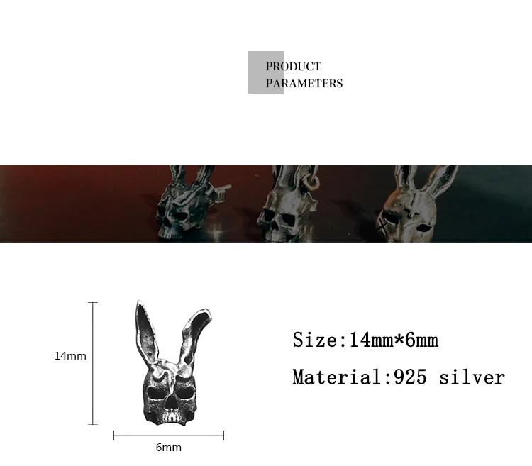 Ювелирное изделие, темный череп серьги 925 пробы серебро гипоаллергенный, имеет женскую индивидуальность кролик серьги