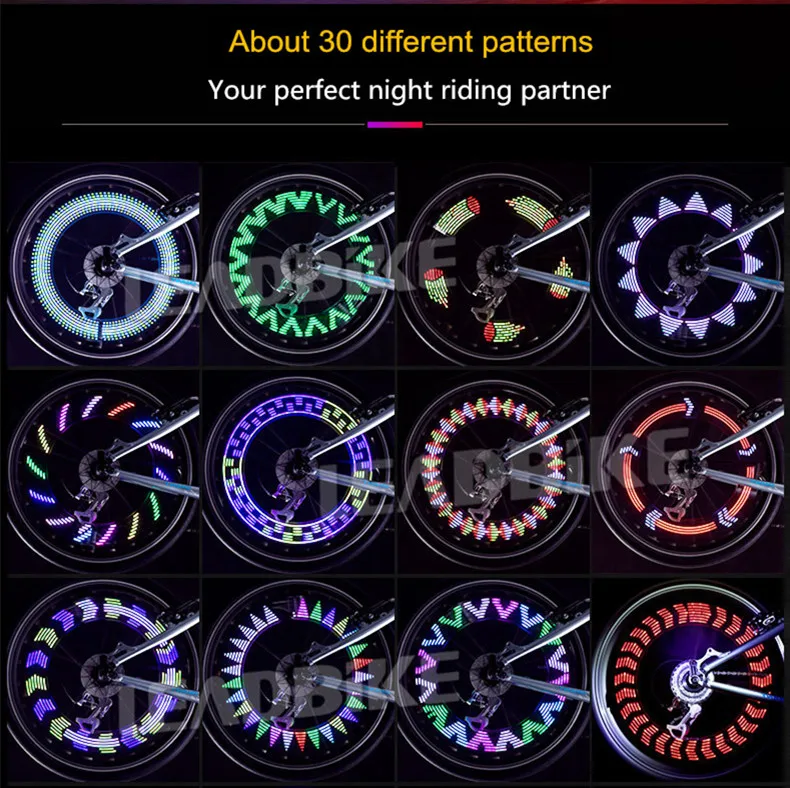 Cheap Leadbike Bicycle Spoke Light 30 Patterns Colorful Safety Wheel Light Lamp Movement and Light Sensor Night Riding Accessories 1