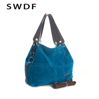 

SWDF Brand Handbag Women Shoulder Bag Female Large Tote Bag Soft Corduroy Leather Bag Crossbody Messenger Bag For Women 2020