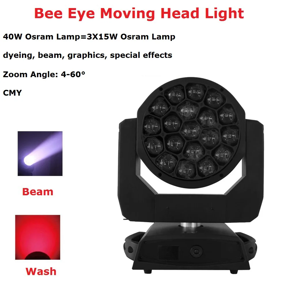 

Подвижный головной светильник Big Bee Eye 19X40W RGBW, профессиональный сценический светильник с 4-60 градусами, просветильник ектор с эффектом стирки, Dj DMX светильник для дискотеки Вечерние