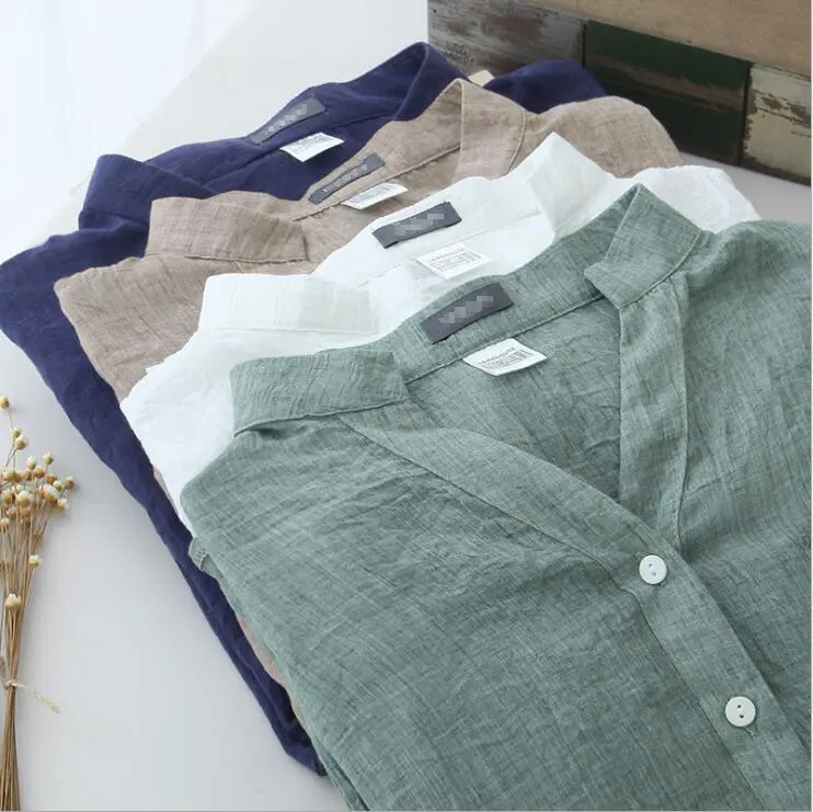 

New Women Casual Basic Summer Autumn Blouse Top Shirt Linen Loose Long sleeve