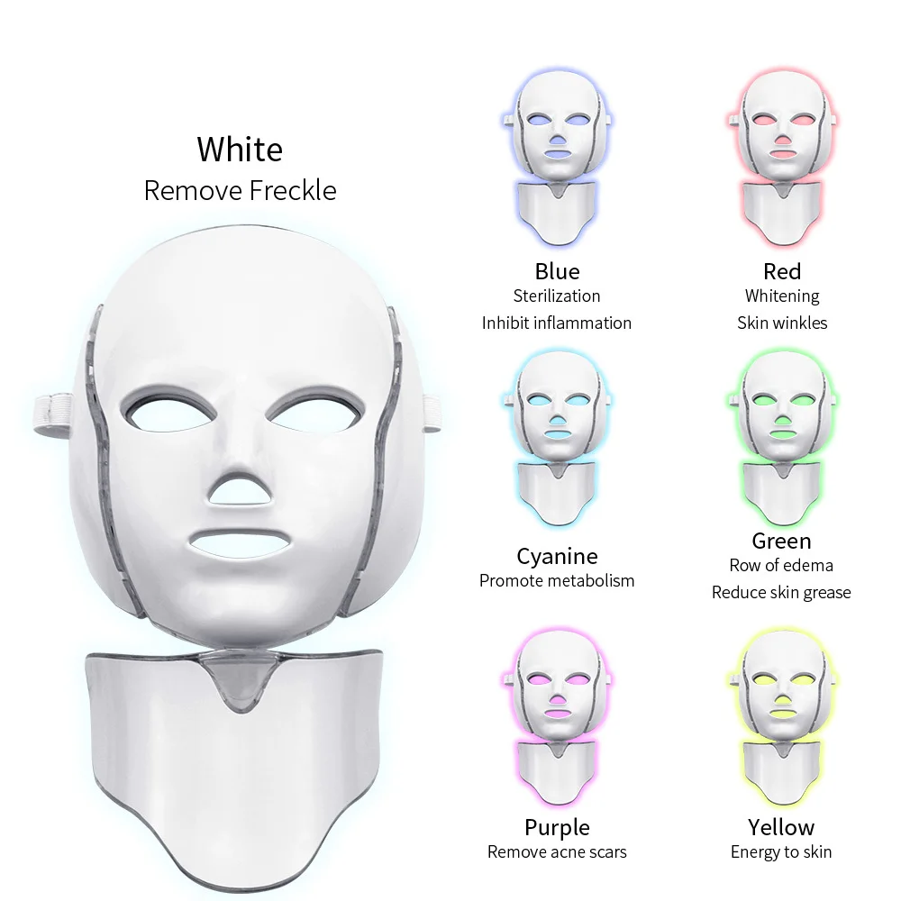 

7 Colors Light Led Facial Mask With Neck Skin Rejuvenation Face Care Treatment Beauty Anti Acne Therapy Whitening Instrument