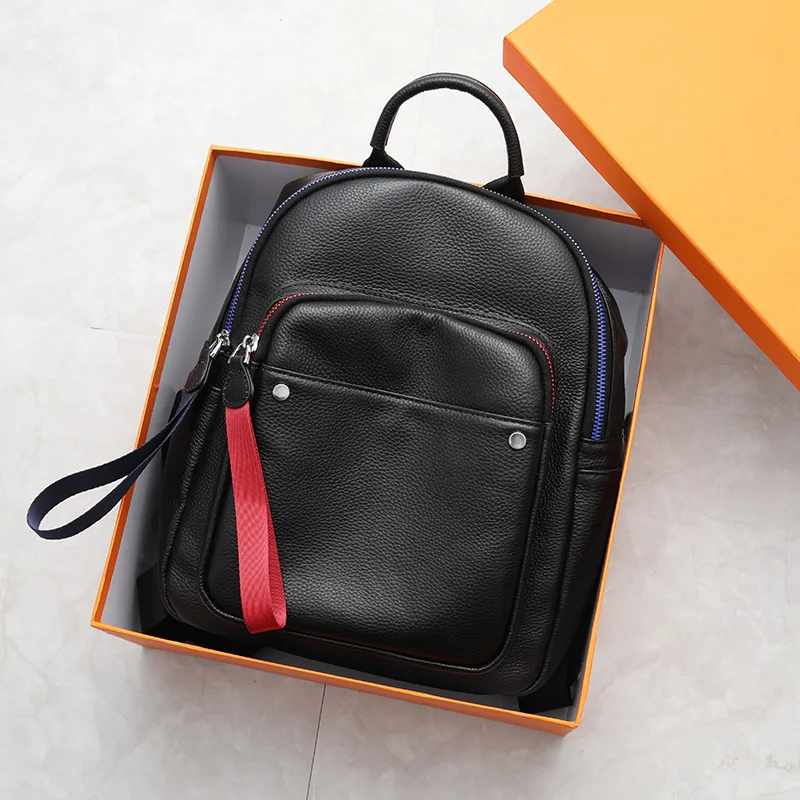 

new Handmade Leisure lady's Leather Backpack 100% Soft Genuine Leather Girl Backbag High Quality Large Travel Back Bag Black