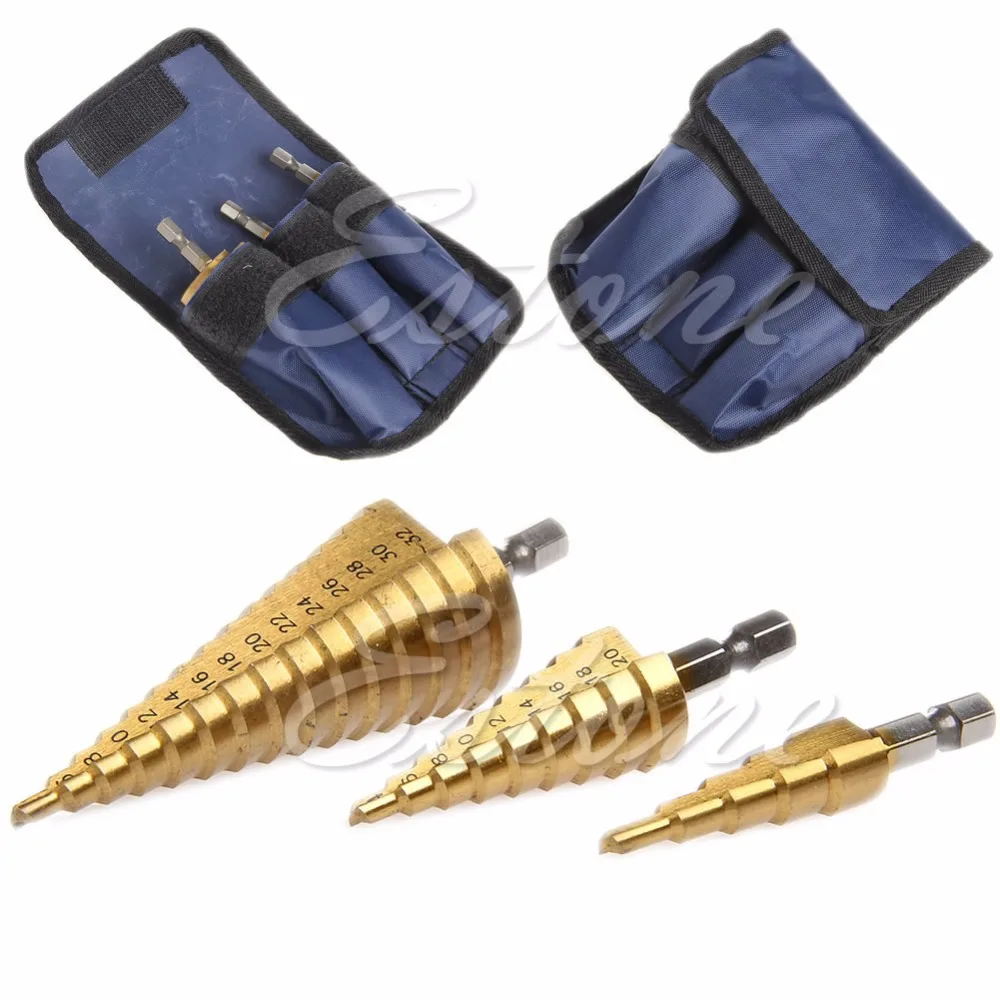 

3Pcs Set Steel Titanium Nitride Coated Step Drill Bit Quick Change 1/4" Shank High Quality