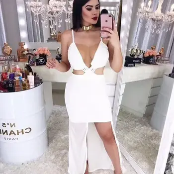 

2019 Dress Sexy Celebrity Backless Spaghetti Strap Women Hollow Out V Neck Night Club Bandage Body con Party Dresses Wholesale