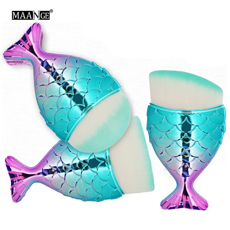 

1Pcs Cute Makeup Brushes Pro Concealer Powder Foundation Blending Brush Beauty Face Eye Make Up Tools Fish Tail Mermaid Brush
