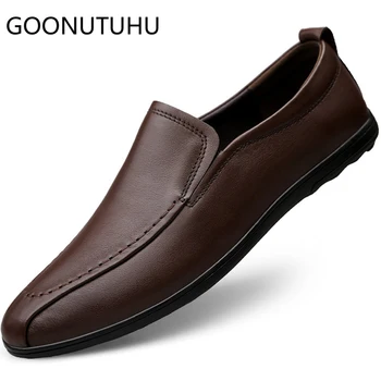 

Genuine leather cow loafers male 2019 new fashion men's shoes casual classic brown and black shoe man flat driving shoes for men