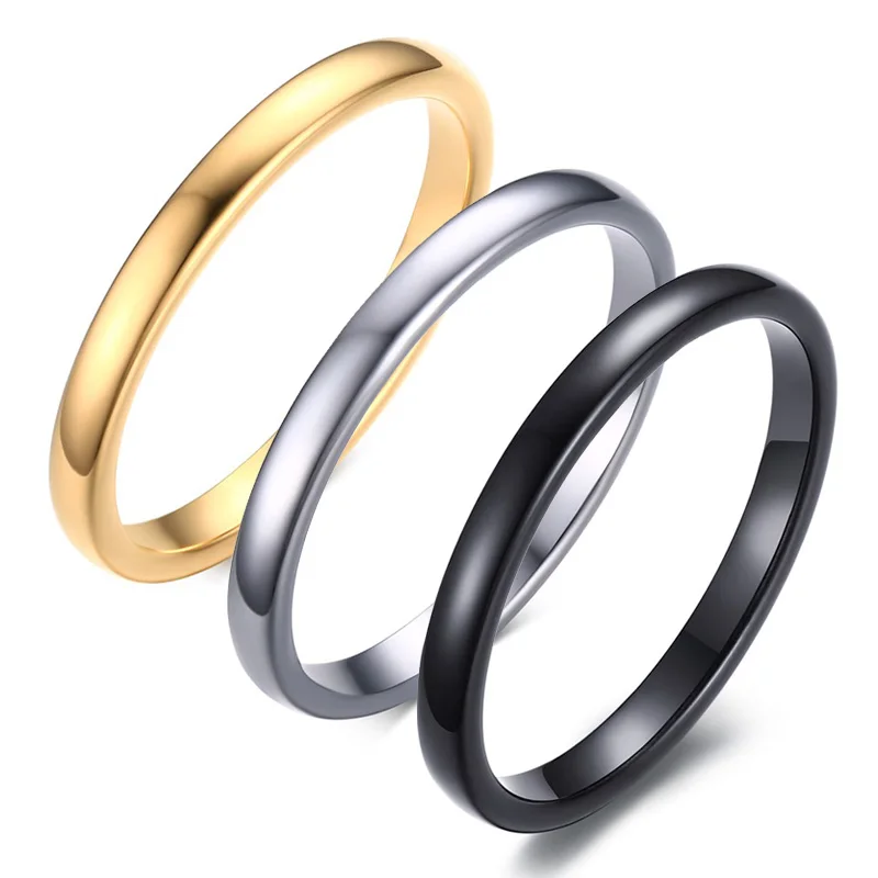 Small Simple Cute Women S Black Silver Gold Color Rings Trendy 2mm