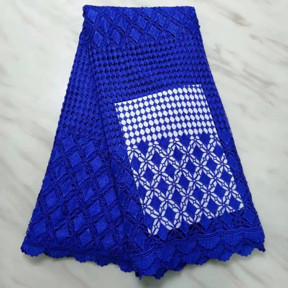 

5Yards/pc Beautiful royal blue african water soluble lace embroidery french mesh guipure lace for dressing BW58-5