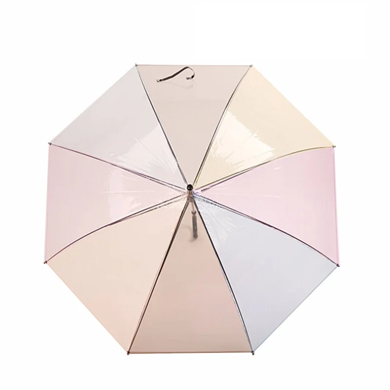 

1PCS Plastic EVA 8 Ribs Long Handle Rainbow Transparent Bubble Umbrella Rain Women Semi-automatic Paraguas