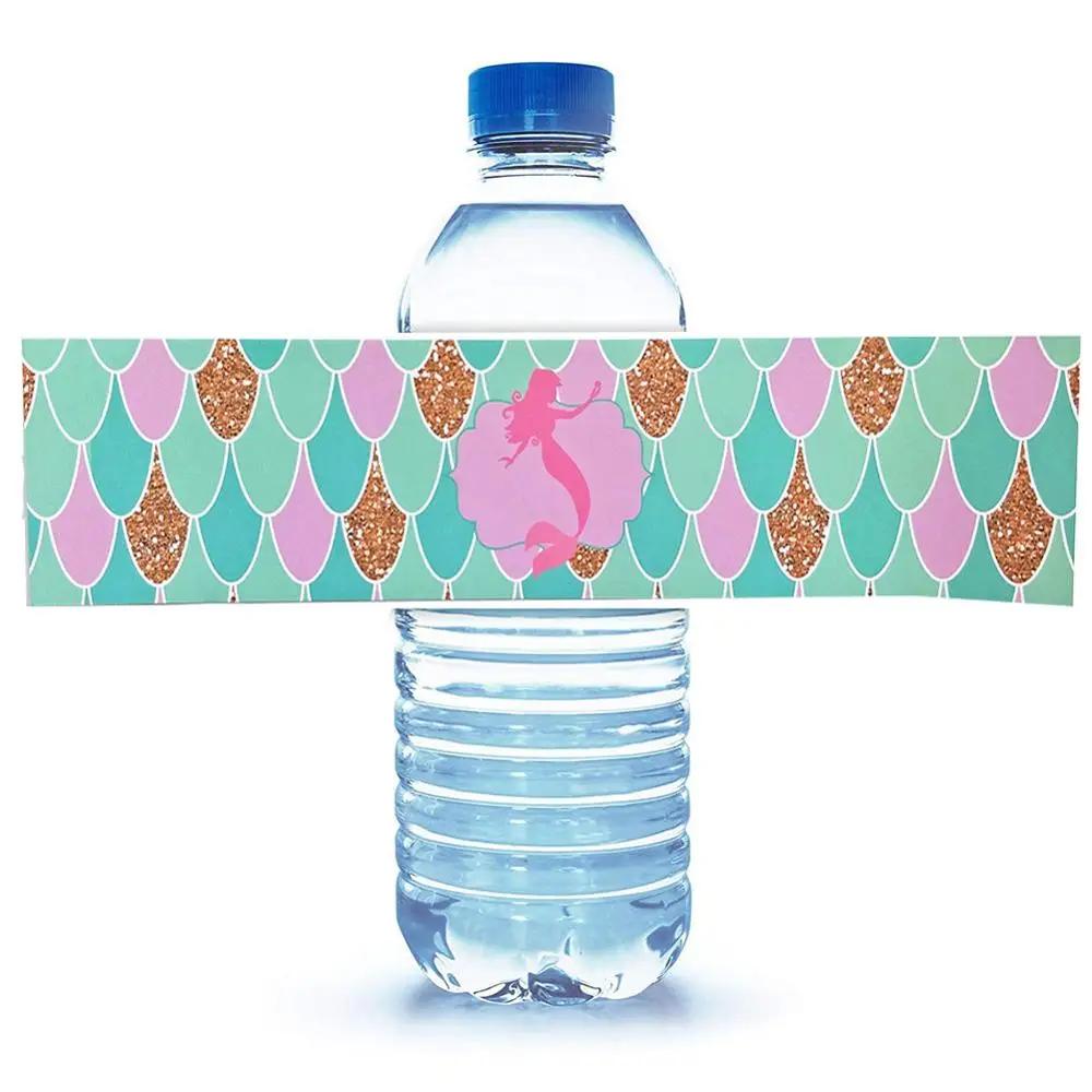 

24Pcs Mermaid Bottle Water Labels For Birthday Party Decorations Baby Shower Decoration Supply