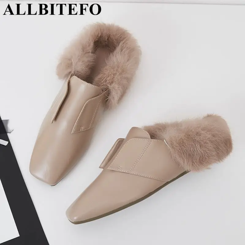 ALLBITEFO new fashion brand pu leather square toe women flats warm Rabbit's hair spring women shoes comfortable flat shoes ALLBITEFO new fashion brand pu leather square toe women flats warm Rabbit's hair spring women shoes comfortable flat shoes