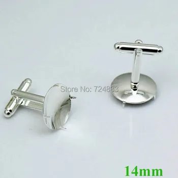 

14mm Silver Plated Brass Round Prong Pins Bezel tray Blank Bases Cufflinks Cuff Links settings fits 14mm circle CABs Wholesale