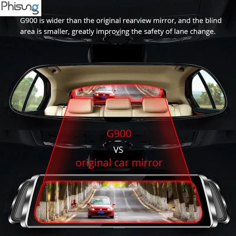 Phisung G900 9.35in FHD 1080 P Двойной объектив Видеорегистраторы для автомобилей автомобиля Зеркало заднего вида Камера Ночное видение Dash Cam g-сенсор для парковочной системы
