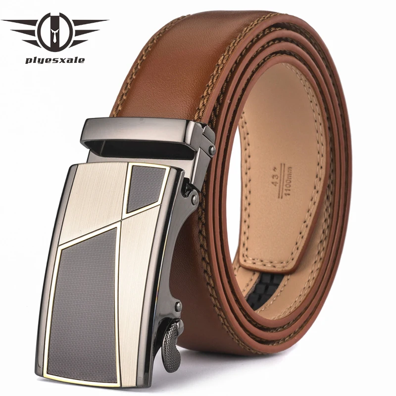 Plyesxale Automatic Buckle Brown Belt Men 2018 Brand Designer Mens Belts Luxury Genuine Leather ...