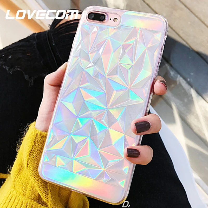 

LOVECOM Laser Clear Diamond Triangle Phone Case For iPhone XS Max XR 6 6S 7 8 Plus X 5 5S SE Soft TPU Full Body Coverage Shell