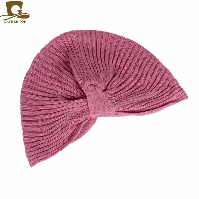 Популярные Вязать Тюрбан головы Обёрточная бумага завязывают оголовье шляпа Кепки Химио Бандана - Цвет: pink
