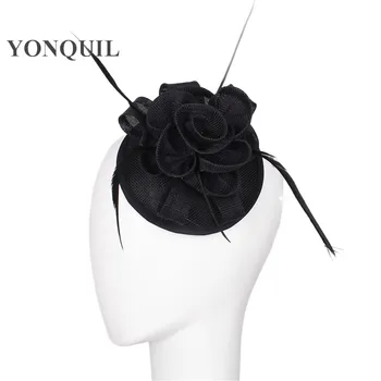 

17color elegant imitation sinamay fascinators with feather wedding headwear event occasion cocktail hats black hair accessories