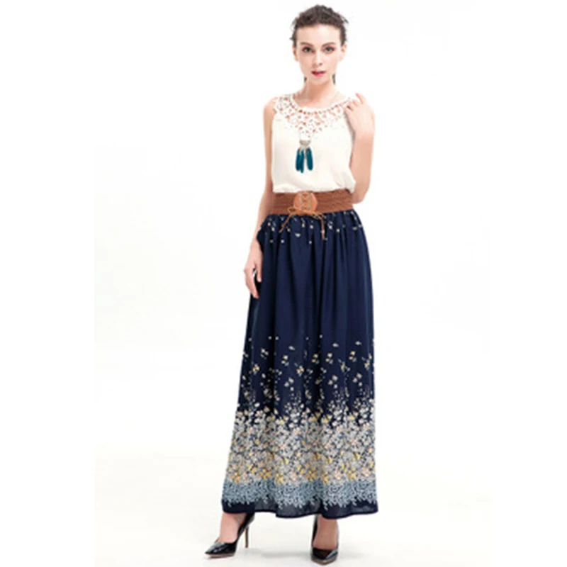 2019 Summer Fashion Women Skirt Bohemian Casual Floral Printed A-Line Sashes Ankle-Length Long Skirt Pleated Harajuku Skirt 2019 Summer Fashion Women Skirt Bohemian Casual Floral Printed A-Line Sashes Ankle-Length Long Skirt Pleated Harajuku Skirt