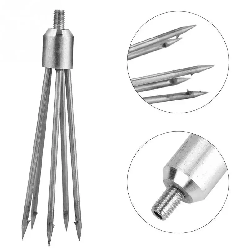 

Durable Stainless Steel Fishing Spear 5 Prong Spearhead Fork Harpoon Tip with Barbs Diving Spear Gun Head Fishing Tools