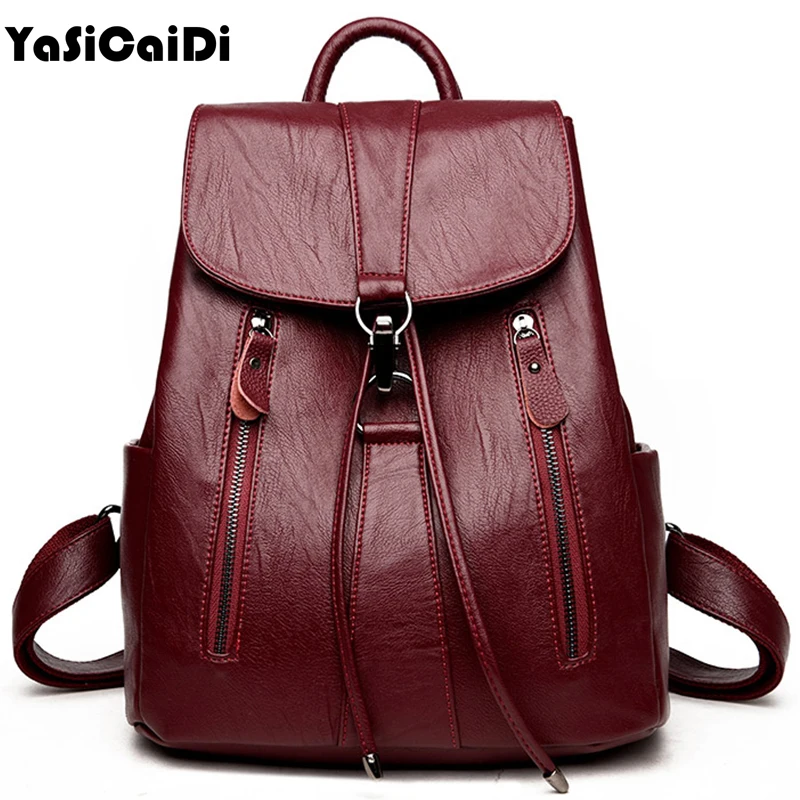 

High Quality Leather Woman Backpack Fashion Female School Backpack String Bags Large Capacity School Bag Travel Mochila Bags