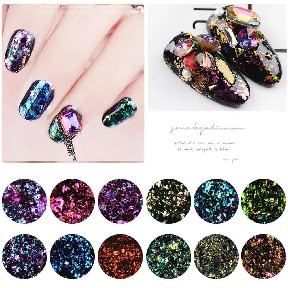  1 box Chameleon Magic Mirror Effect Flakes Multi Chrome Nail Powder Glitter Sequins Nail Art Gel Na