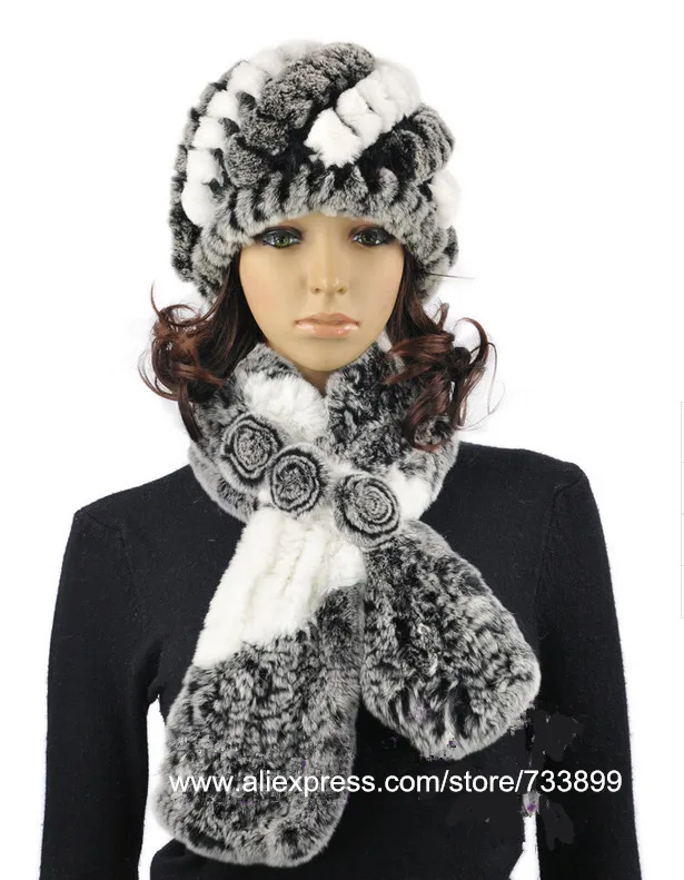 Меховая шапка и шарф набор для женщин девочек зимняя шапка комплект из натурального меха кролика rex пушистый шапочка-шарф серый красный