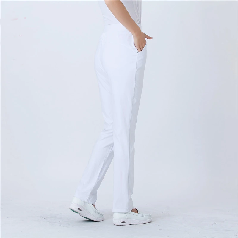Белый спецодежда медицинская повседневные штаны для девочек женские брюки для медсестер Мода Дизайн Slim Fit скраб красота салон медсестра