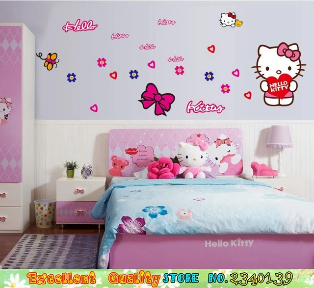 Us 409 Schöne Rosa Hello Kitty Katze Wandaufkleber Für Babys Wohnzimmer Schlafzimmer Wandkunst Aufkleber Dekoration Wandaufkleber Auto Aufkleber In