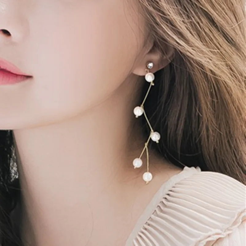 

2019 Hot Fashion Imitation Pearl Crystal Earrings Simple Fairy Branches Bent Design Earring Wedding Party Jewelry Wholesale