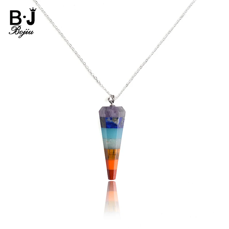 

BOJIU 7 Charka Healing Yoga Pendant Necklaces Women Trendy Silver Link Chain Stone Necklaces For Jewelry Making Lady Gift NKS204