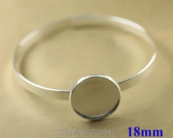 

18mm New Silver Plated Brass Circle Round Bezel tray Blank Cabochon Bases Lock cuff Bracelet Bangle Settings Findings Wholesale