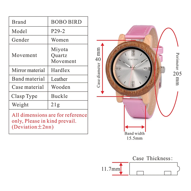 Бобо птица деревянные часы дамы Стразы Dialface с датой Дисплей relogio feminino J-P29