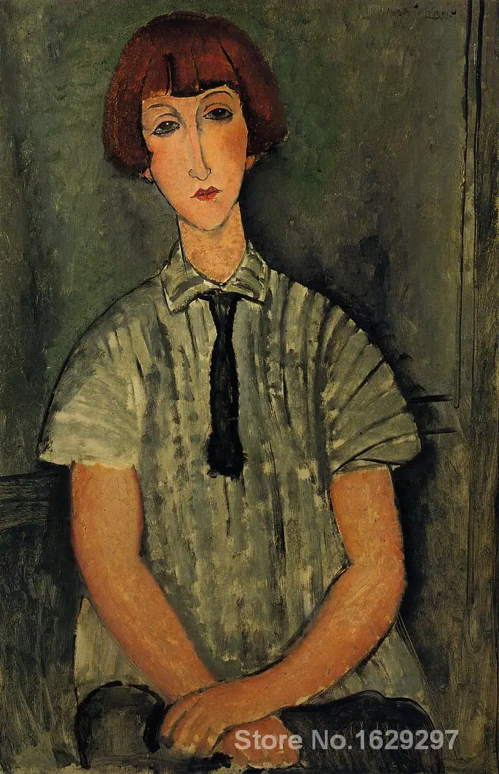 

wall art modern Young Girl in a Striped Blouse Amedeo Modigliani Paintings Hand painted High quality