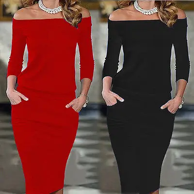 Fashion Women Long Sleeve OFF shoulder slash neck Bodycon Evening Party Mini Dress vestidos dresses for women