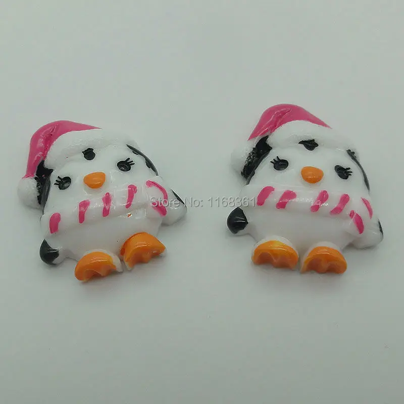1pcs/lot resin flat back penguin with pink hat 32mm Cabochons Scrapbooking Hair Bow Center DIY Christmas decration C101-6